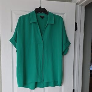 Green V-Neck Short Sleeve Boxy Blouse